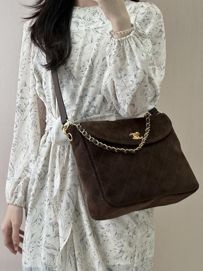 Chanel Suede Flap Shoulder Bag Brown AS5883