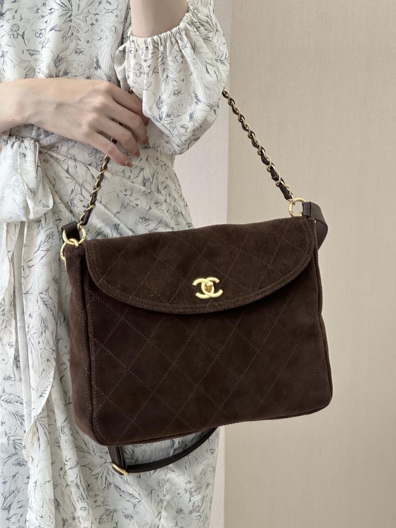 Chanel Suede Flap Shoulder Bag Brown AS5883