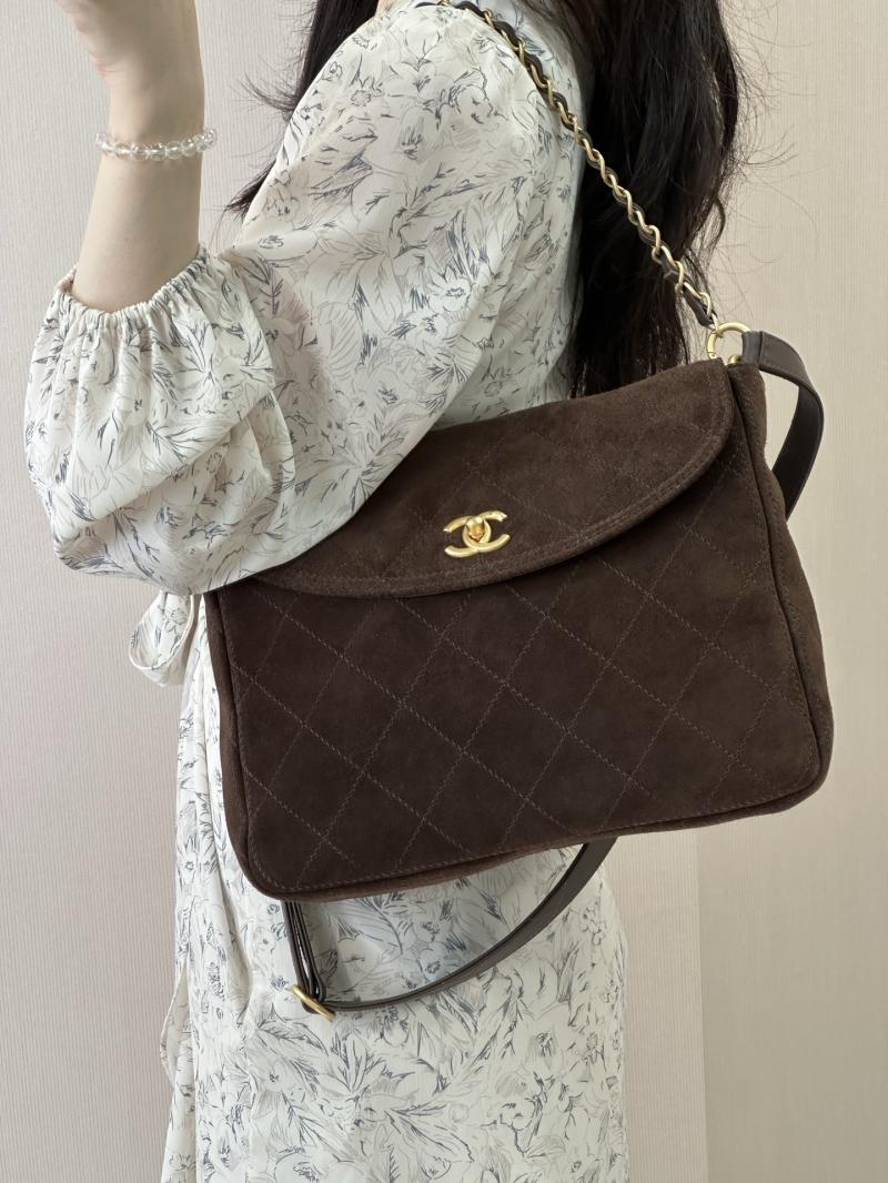 Chanel Suede Flap Shoulder Bag Brown AS5883
