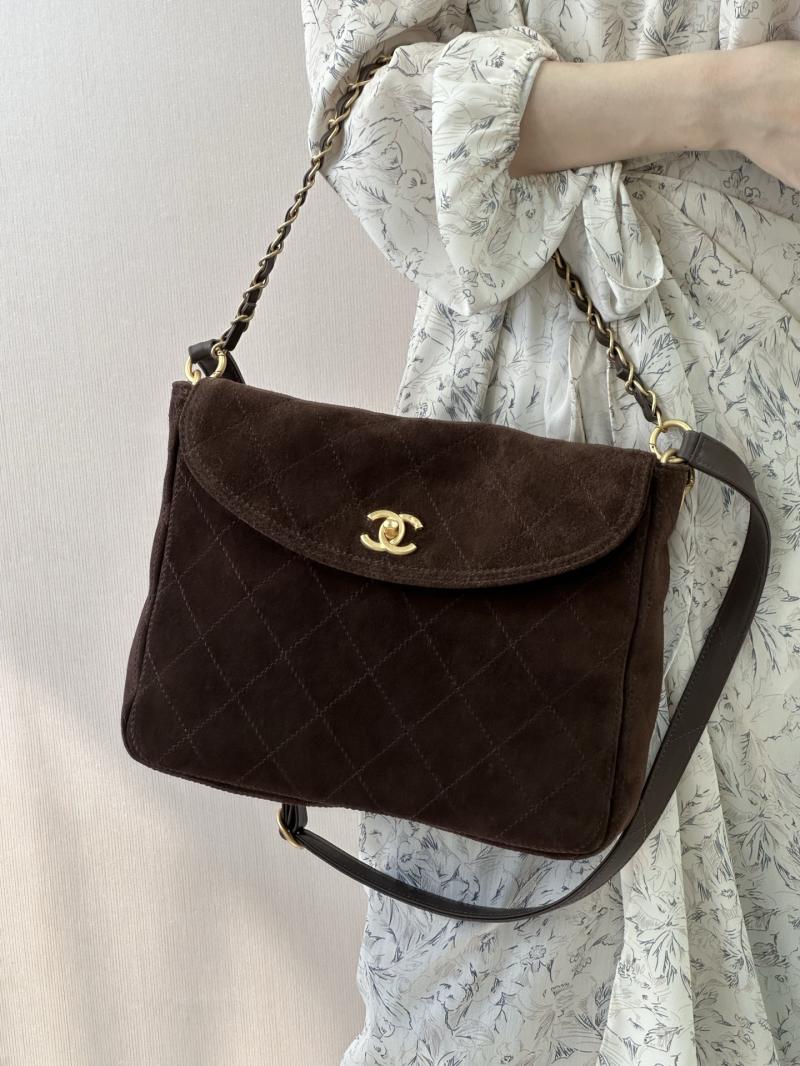 Chanel Suede Flap Shoulder Bag Brown AS5883