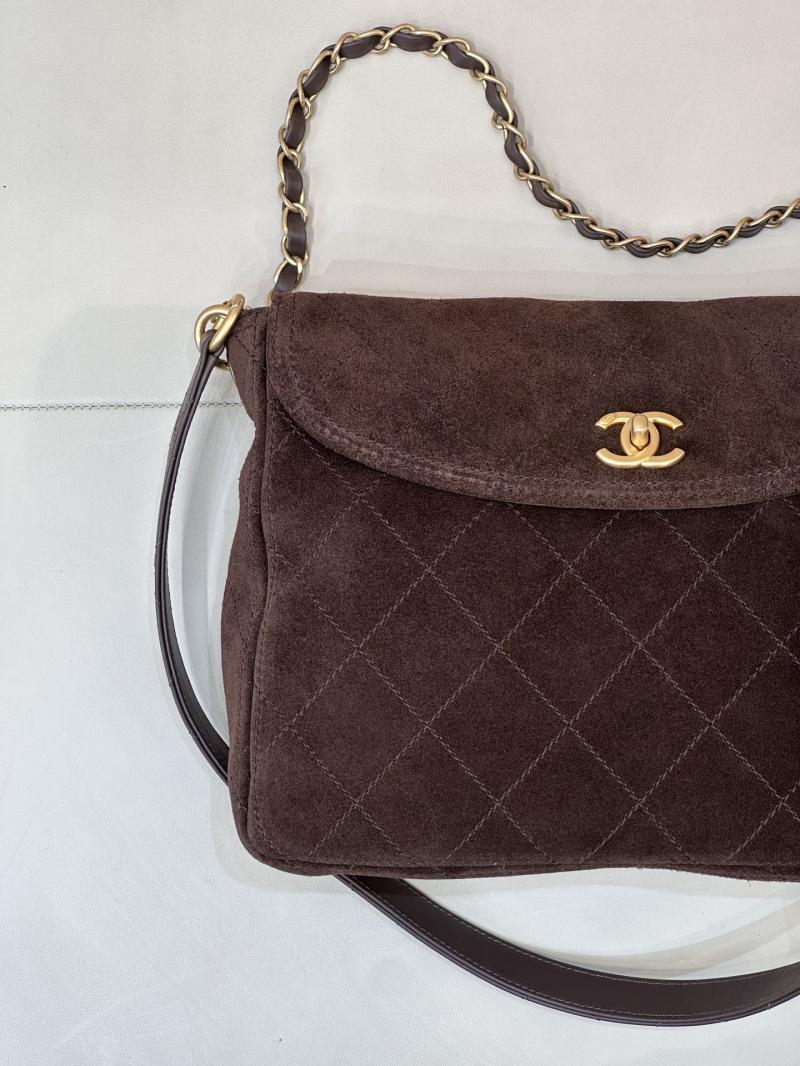 Chanel Suede Flap Shoulder Bag Brown AS5883