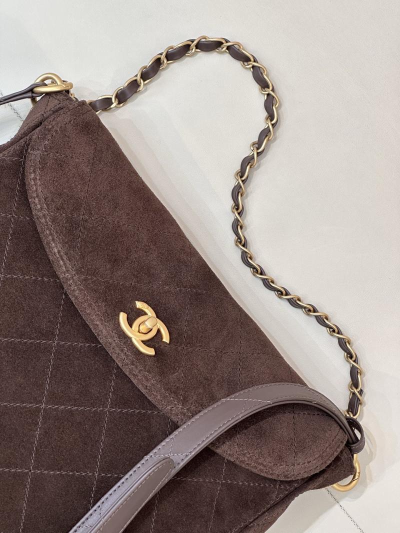 Chanel Suede Flap Shoulder Bag Brown AS5883