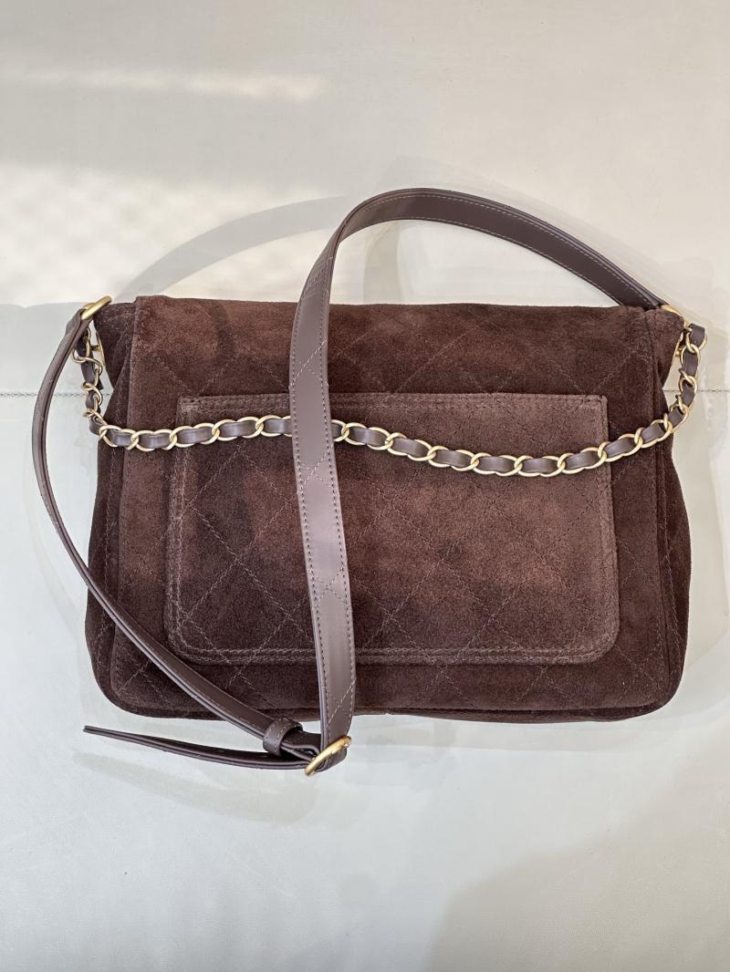 Chanel Suede Flap Shoulder Bag Brown AS5883