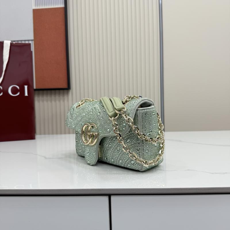 Gucci GG Marmont crystals small shoulder bag Green 837280