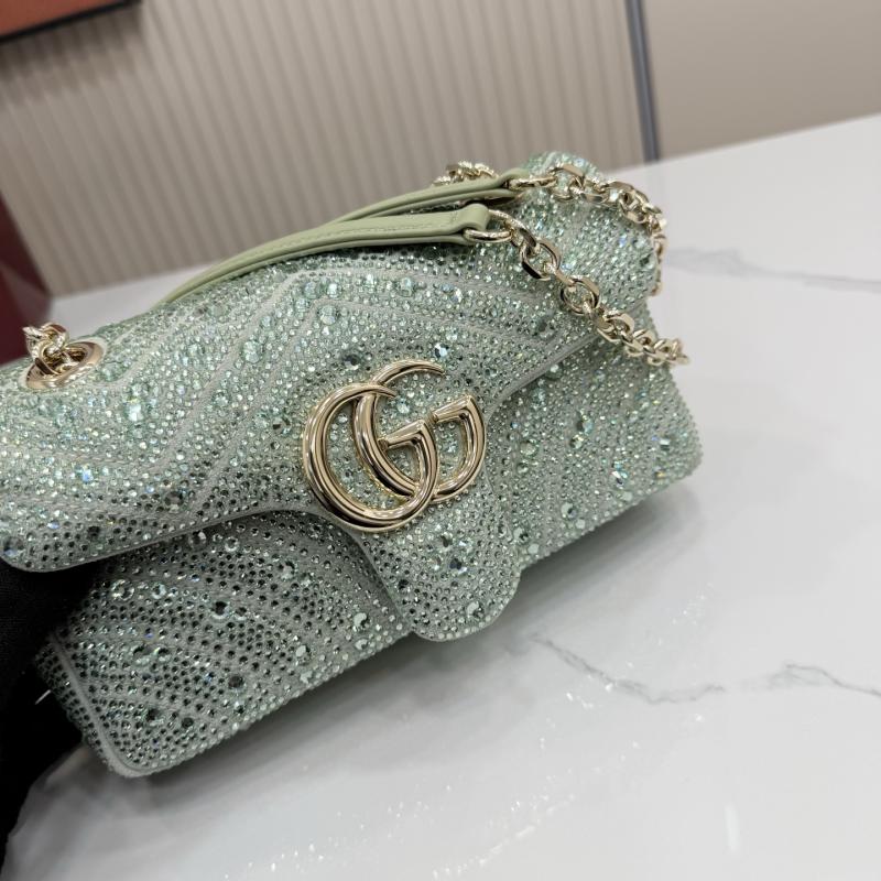 Gucci GG Marmont crystals small shoulder bag Green 837280