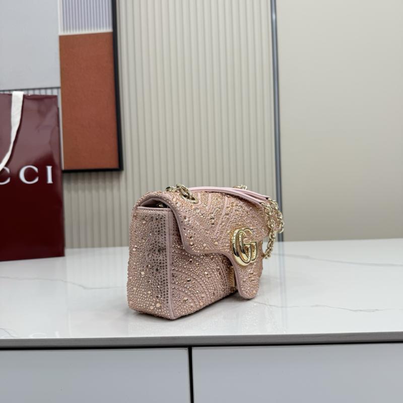Gucci GG Marmont crystals small shoulder bag Pink 837280