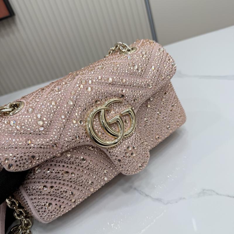Gucci GG Marmont crystals small shoulder bag Pink 837280