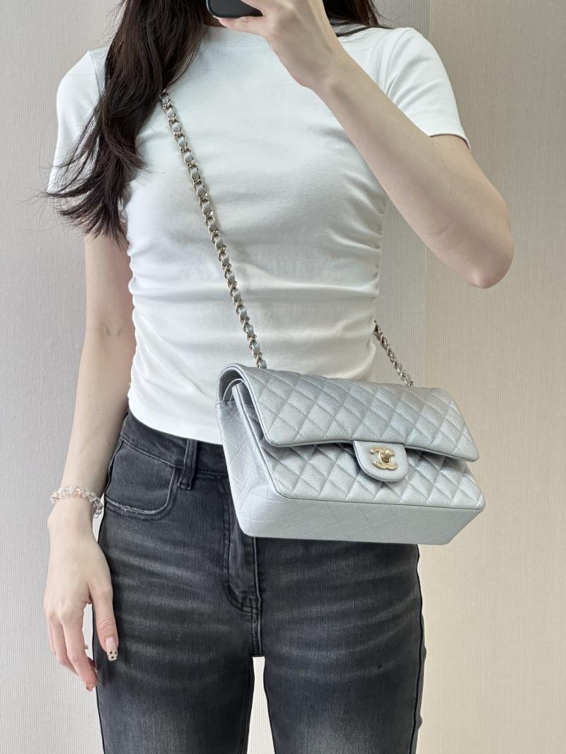 Medium Chanel Flap Bag Silver A01112