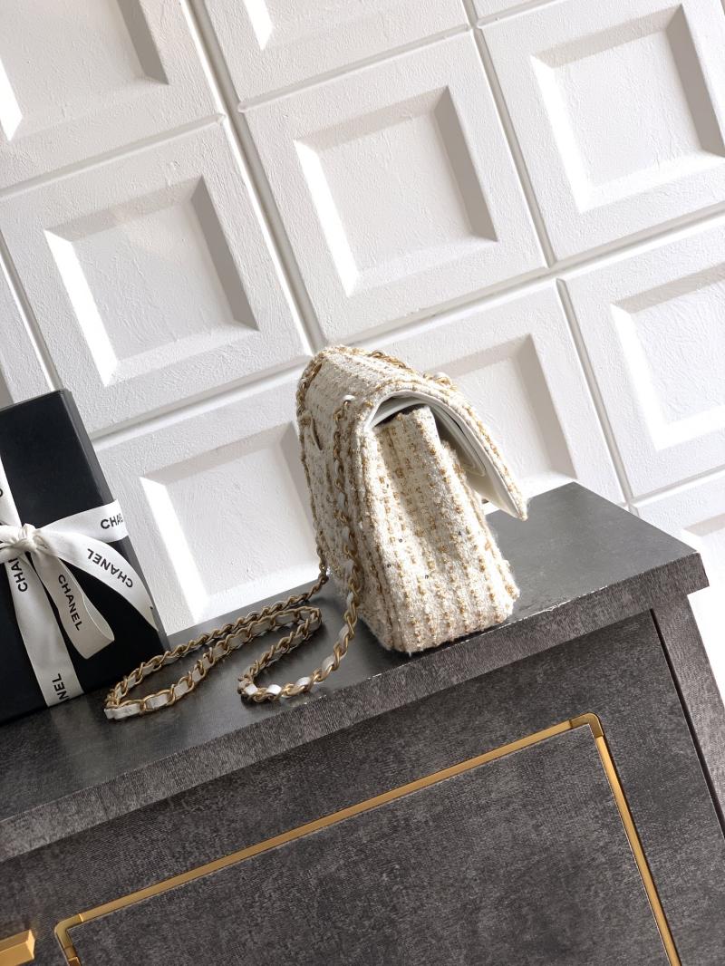 Medium Chanel Tweed Flap Bag White A01112