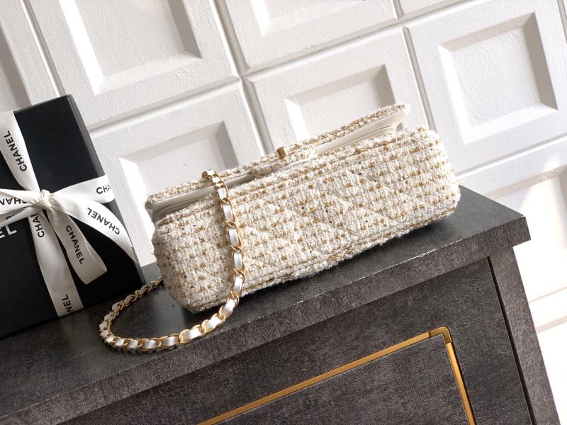 Medium Chanel Tweed Flap Bag White A01112
