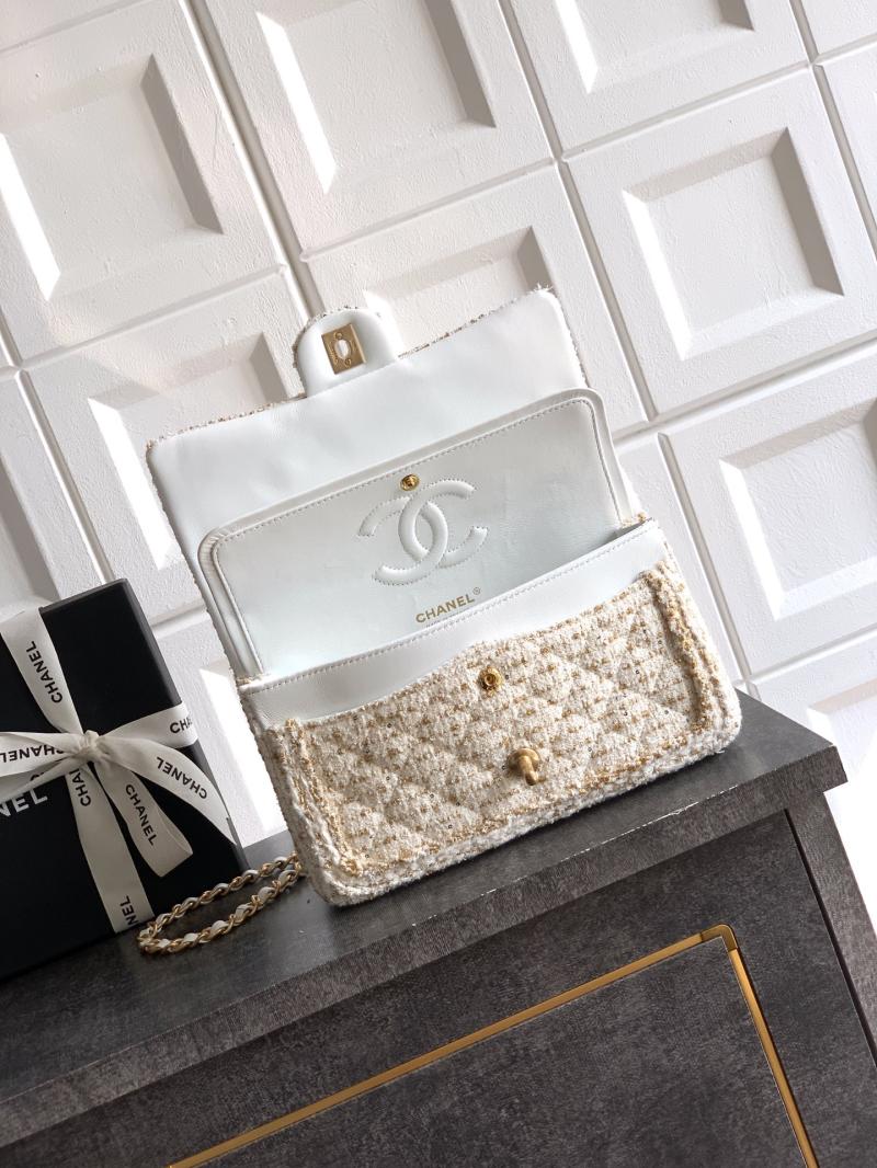 Medium Chanel Tweed Flap Bag White A01112