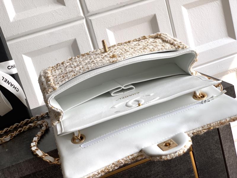 Medium Chanel Tweed Flap Bag White A01112