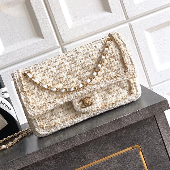 Medium Chanel Tweed Flap Bag White A01112
