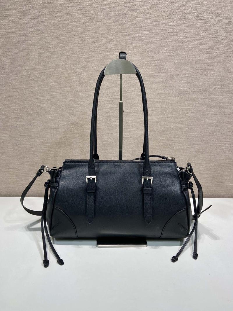 Prada Bonnie medium antiqued leather tote bag Black 1BG628