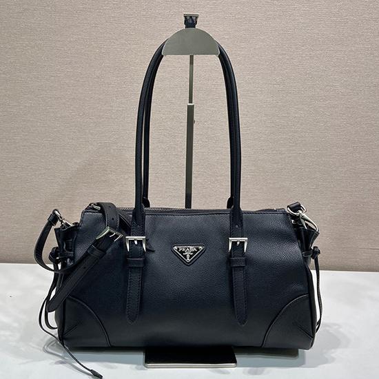 Prada Bonnie medium antiqued leather tote bag Black 1BG628