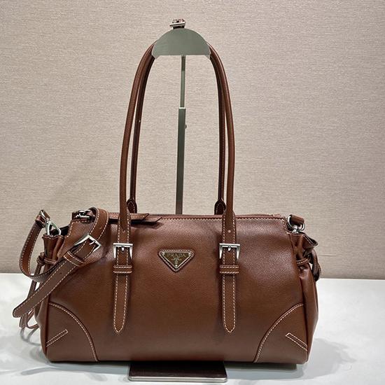 Prada Bonnie medium antiqued leather tote bag Brown 1BG628