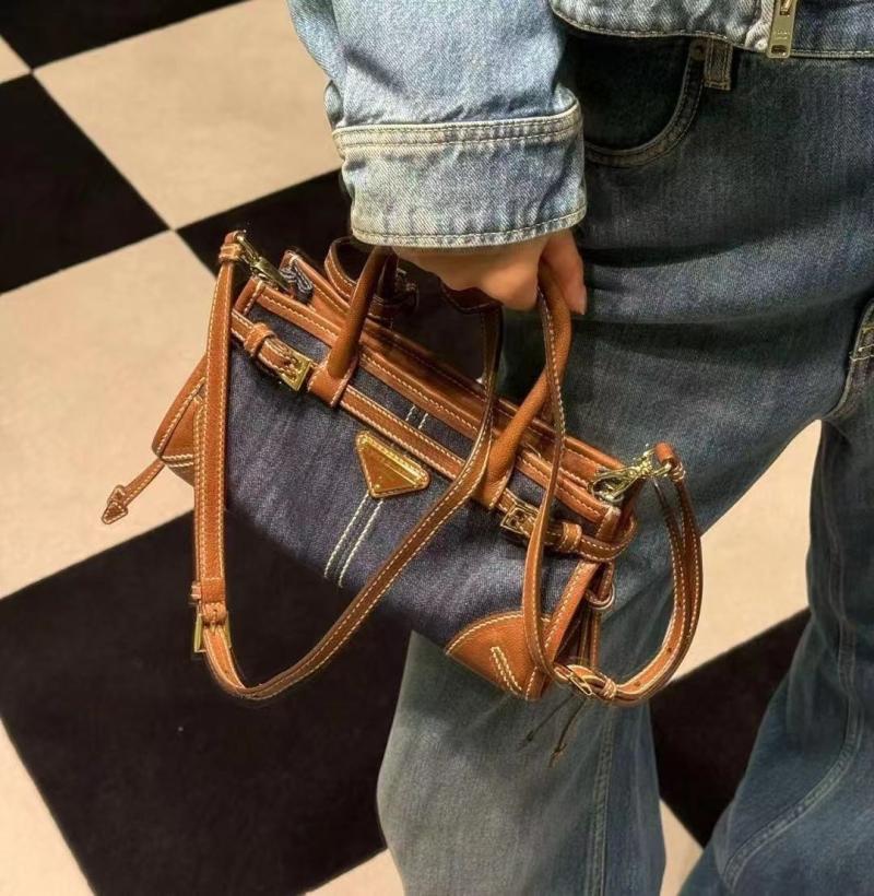 Prada Bonnie mini Denim handbag Brown 1BA486