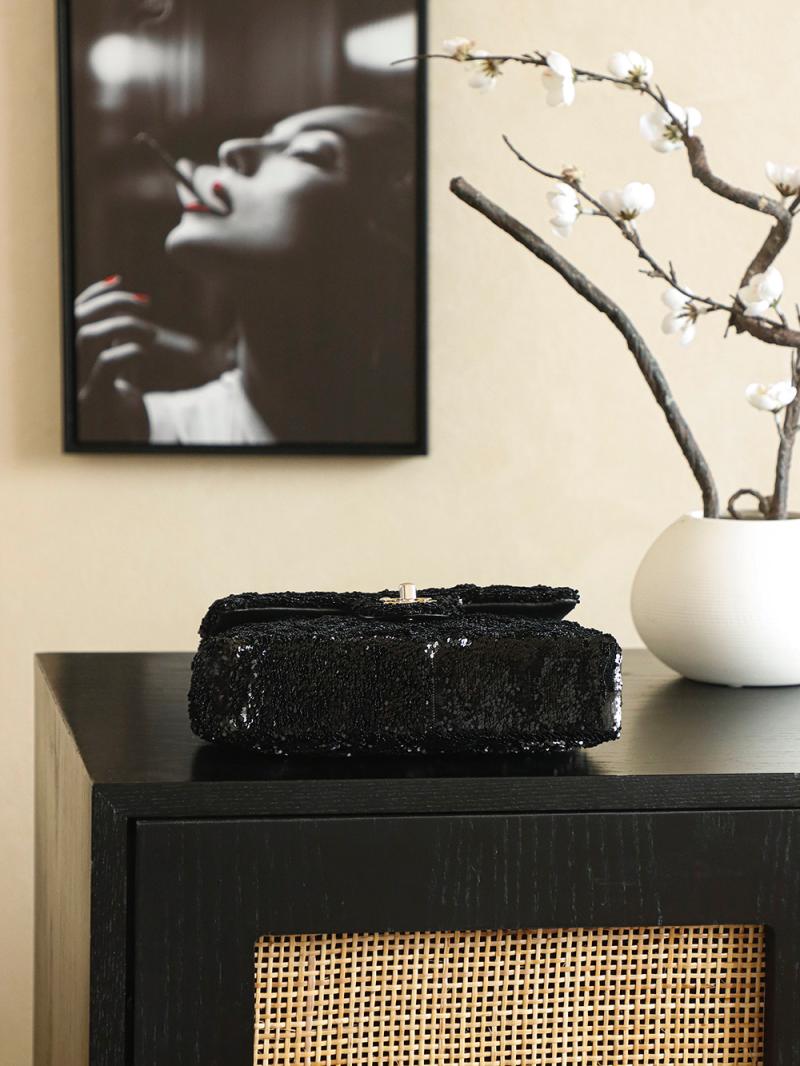 Small Chanel Classic Sequins Flap Bag Black AS2114