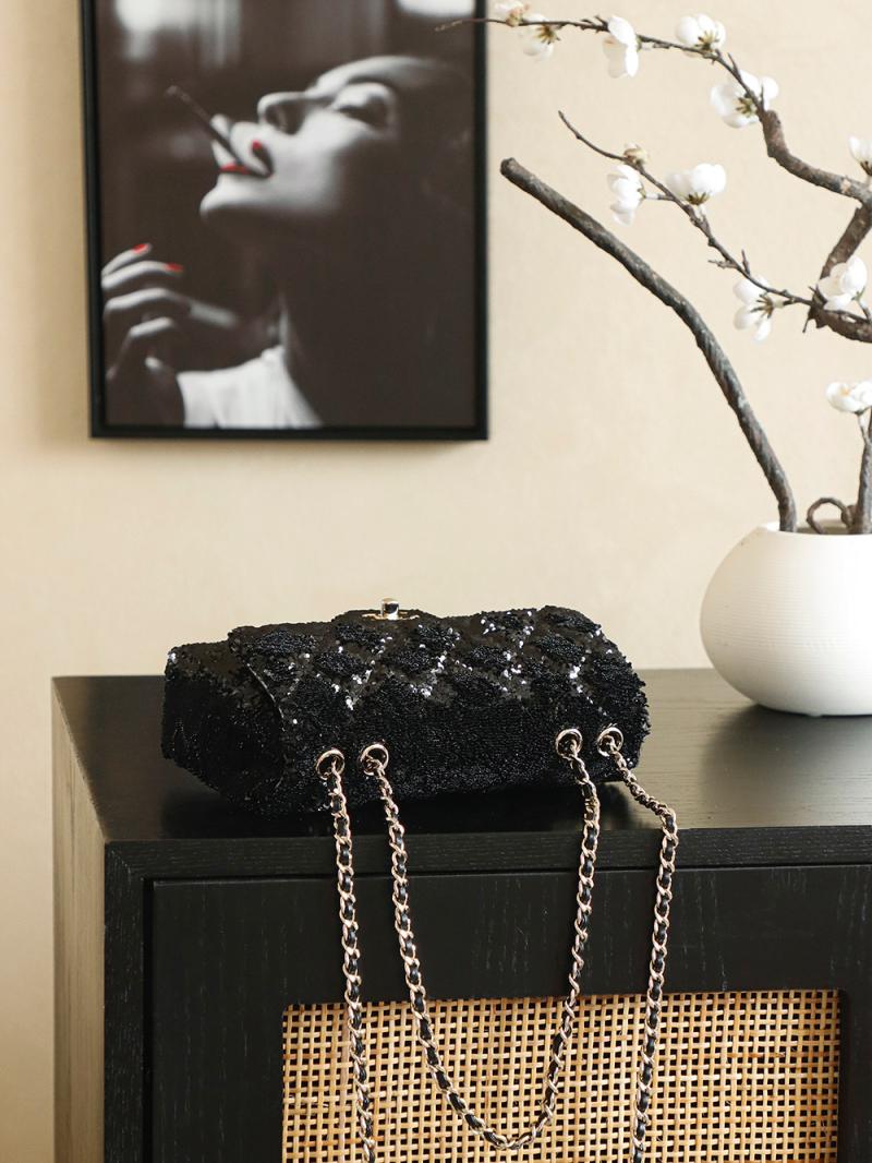 Small Chanel Classic Sequins Flap Bag Black AS2114