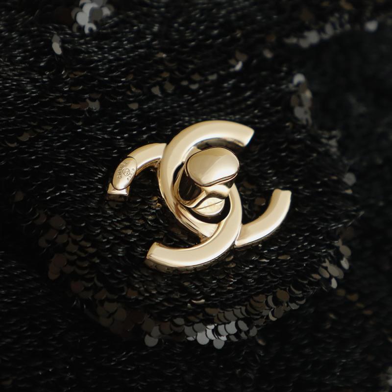 Small Chanel Classic Sequins Flap Bag Black AS2114