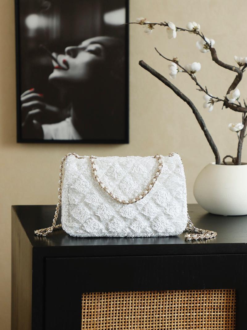 Small Chanel Classic Sequins Flap Bag White AS2114