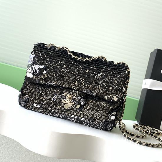 Small Chanel Sequins Shoulder Bag Black AS4561