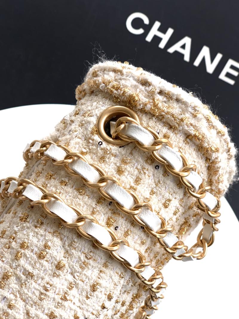 Small Chanel Tweed Flap Bag White A01116