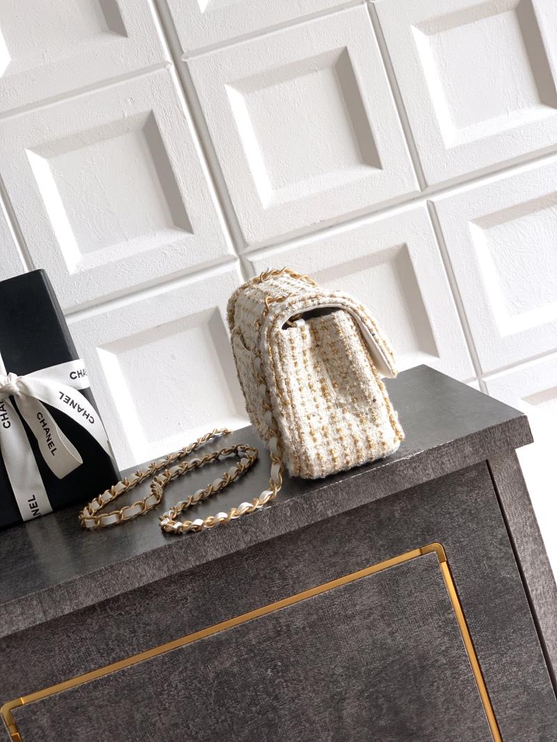 Small Chanel Tweed Flap Bag White A01116