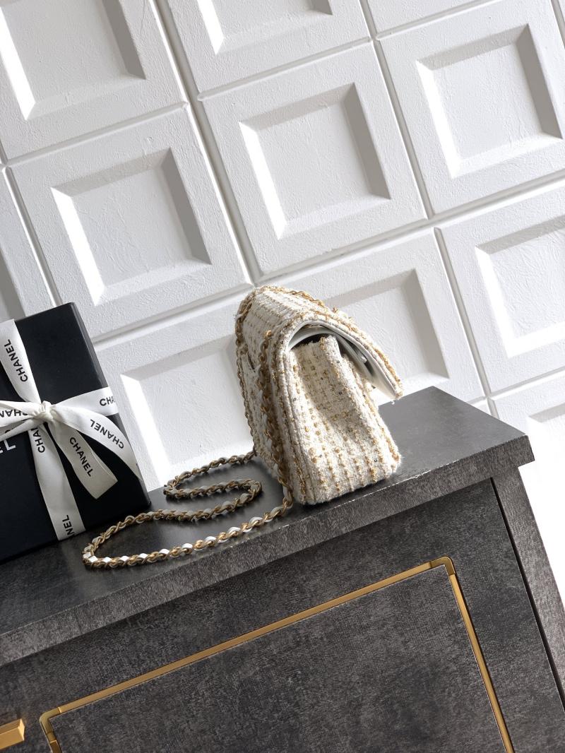 Small Chanel Tweed Flap Bag White A01117