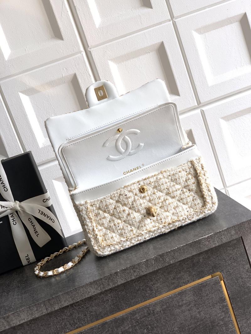 Small Chanel Tweed Flap Bag White A01117