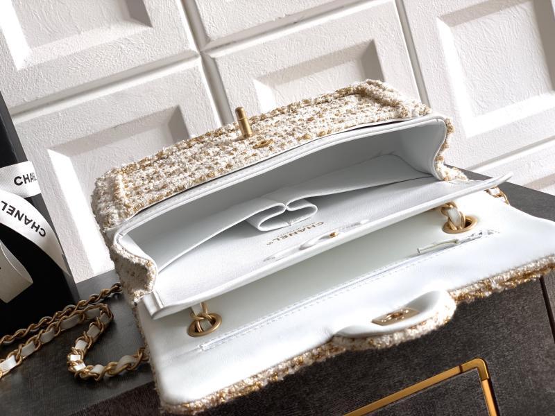 Small Chanel Tweed Flap Bag White A01117