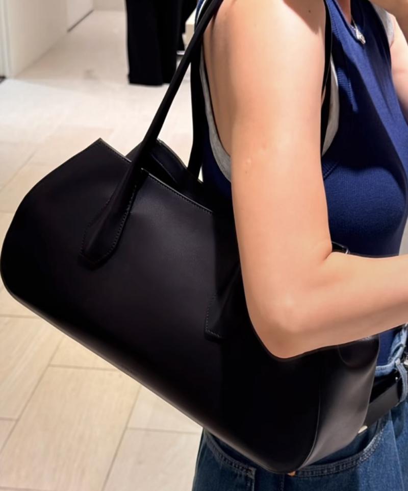 The Row Alger Leather Shoulder Bag Black T1842