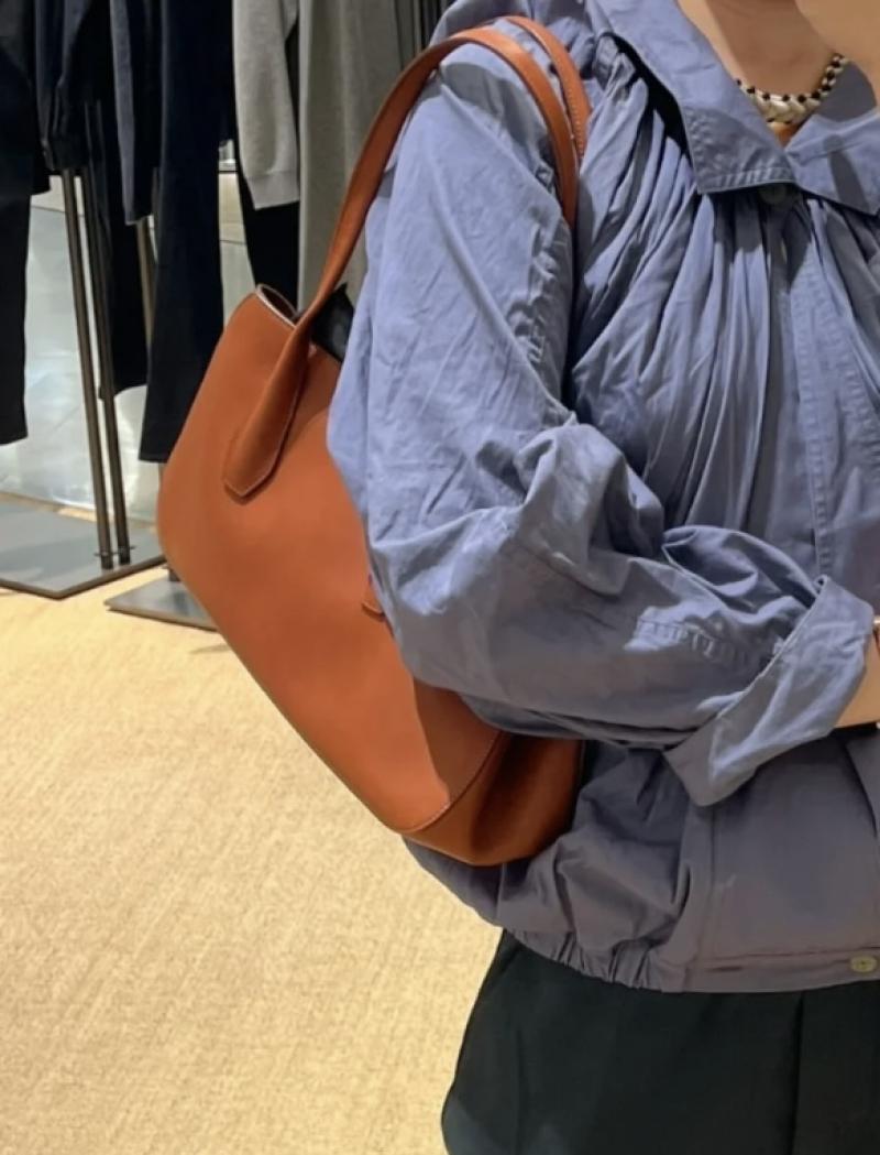 The Row Alger Leather Shoulder Bag Caramel T1842