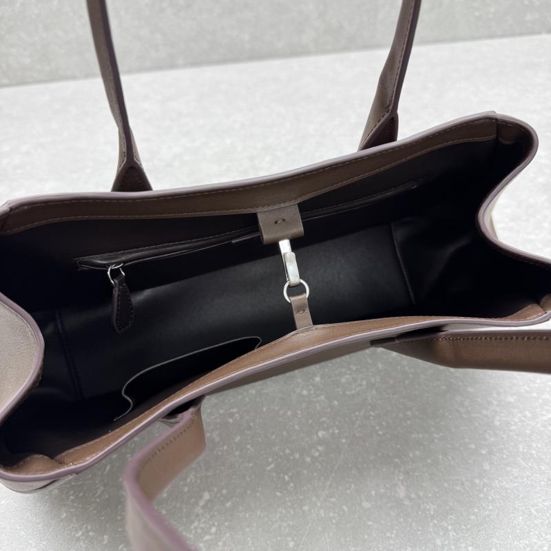 The Row Alger Leather Shoulder Bag Coffee T1842