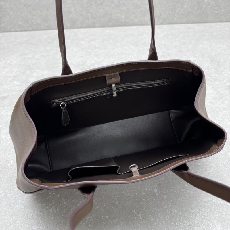 The Row Alger Leather Shoulder Bag Coffee T1842